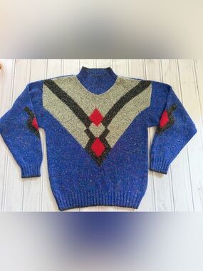 Vintage Magnet blue flecked wool blend mock neck oversized sweater. Size large